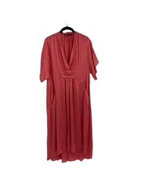 Zara Women's Pink Oversized Silky Flowy Midi Dress Size Small